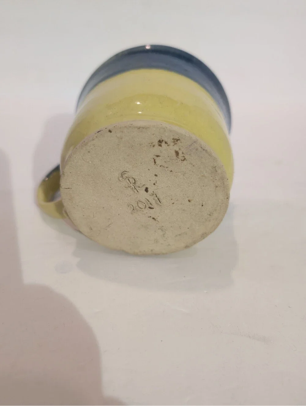 Handmade Coffee Mug blue and yellow glaze